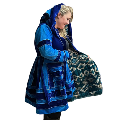 Royal Blue & Vivid Blue Velvet & Cashmilon Pixie / Fairy Pagan Reversable Katwise Inspired Coat