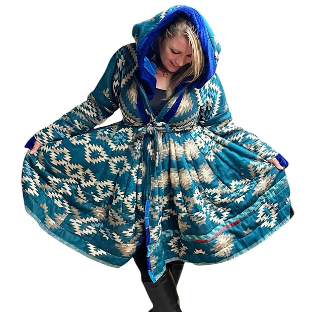 Royal Blue & Vivid Blue Velvet & Cashmilon Pixie / Fairy Pagan Reversable Katwise Inspired Coat