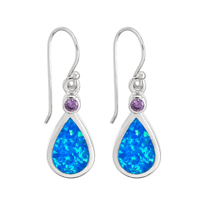 Blue Opal and Amethyst Earrings