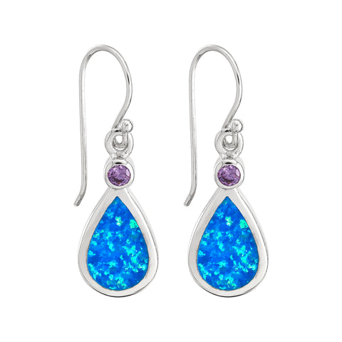 Blue Opal and Amethyst Earrings