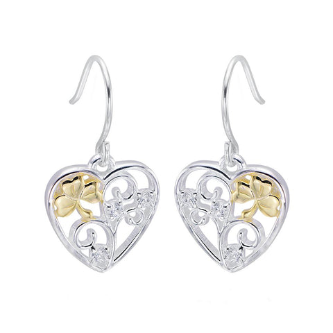 Celtic Shamrock Filigree Heart Earrings