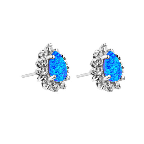 Teardrop Blue Opal Studs