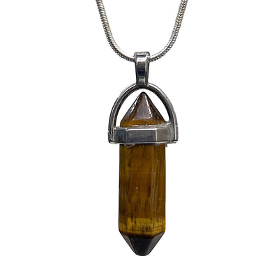 Silver Plated Tigers Eye Double Terminated Point Necklace