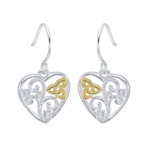 Celtic Trinity Knot Filigree Heart Earrings