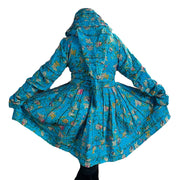 Turquoise Blue Floral Cotton Kantha Pixie / Fairy Pagan Reversible Coat