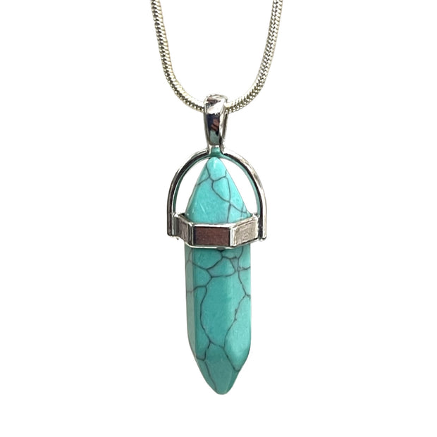 Silver Plated Turquoise Howlite Double Terminated Point Necklace