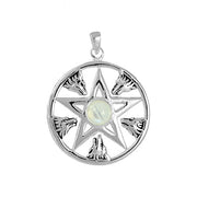 Rainbow Moonstone Wolf Head Pentagram Pendant